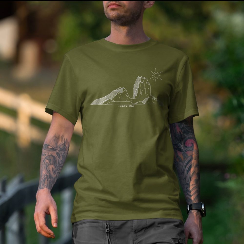 T-shirt homme vert militaire Dent de Morcles